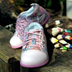 Emel pink mosaic butterflies effect leather casual shoes E2434a