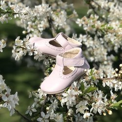 Emel Pale Pink Leather Pram Shoes N100-1