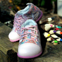 Emel pink mosaic butterflies effect leather casual shoes E2434a