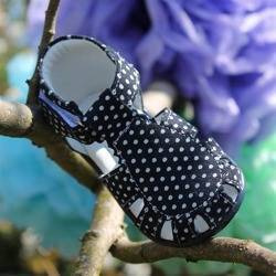 Emel Black/White Dots Pattern Suede Semi Closed-up Sandals E2378-2